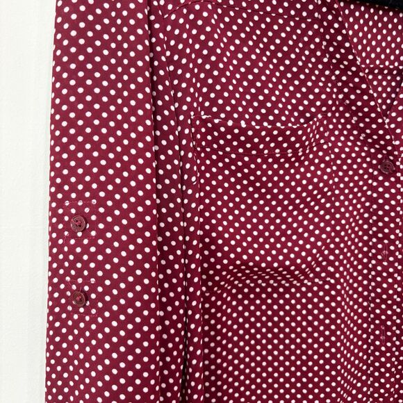Express Portofino Shirt S Maroon Red White Polka Dots Lightweight Career Classy - Picture 3 of 8